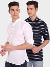 Mens Single Strip Full Sleeve Kurta (Pack 2)
